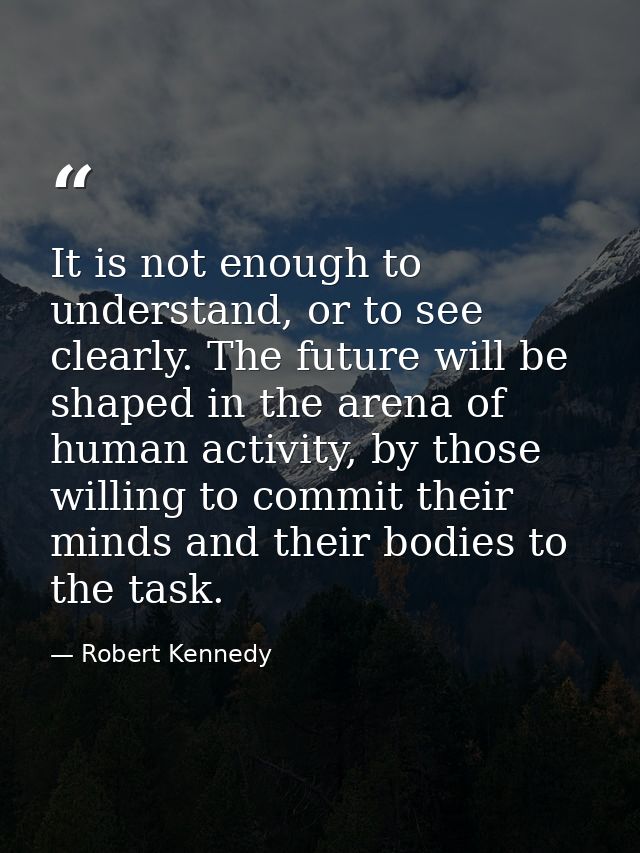 It is not enough to understand, or to see clearly. The future will be shaped in the arena of human activity, by those wi — Robert Kennedy