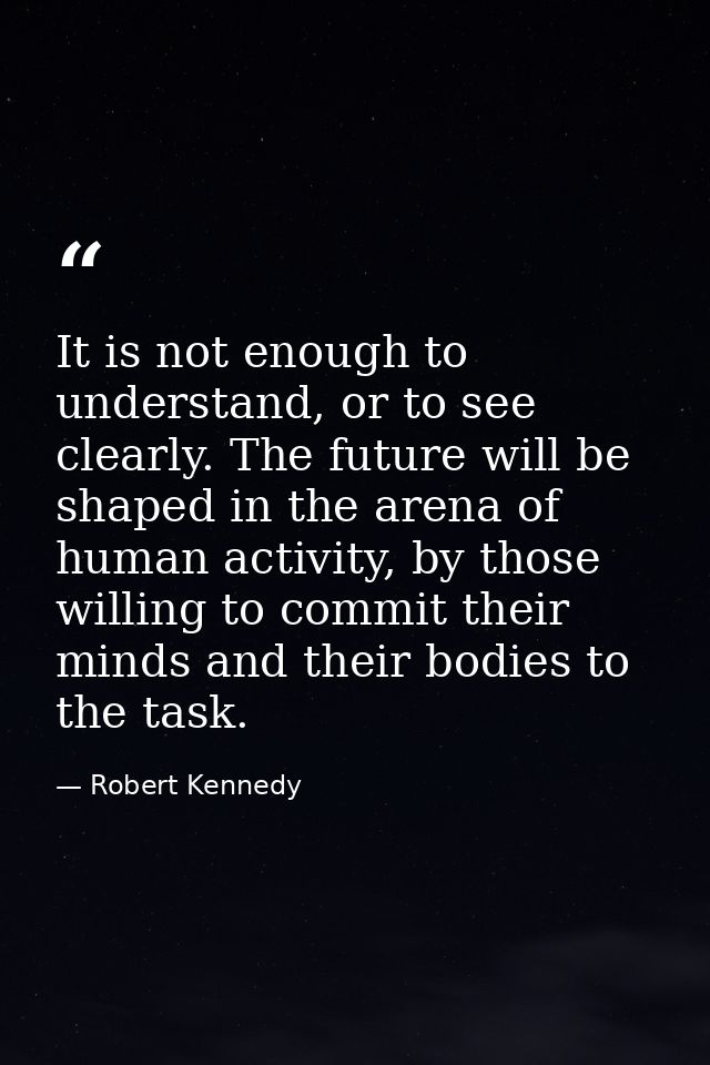 It is not enough to understand, or to see clearly. The future will be shaped in the arena of human activity, by those wi — Robert Kennedy
