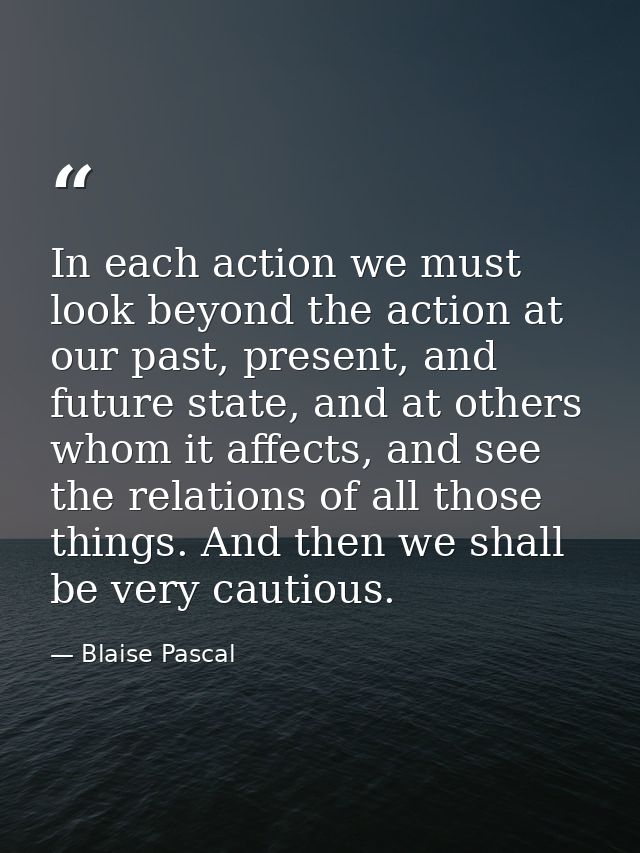 In each action we must look beyond the action at our past, present, and future state, and at others whom it affects, and — Blaise Pascal