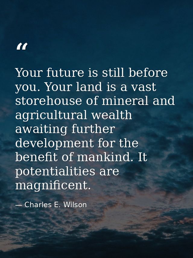Your future is still before you. Your land is a vast storehouse of mineral and agricultural wealth awaiting further deve — Charles E. Wilson
