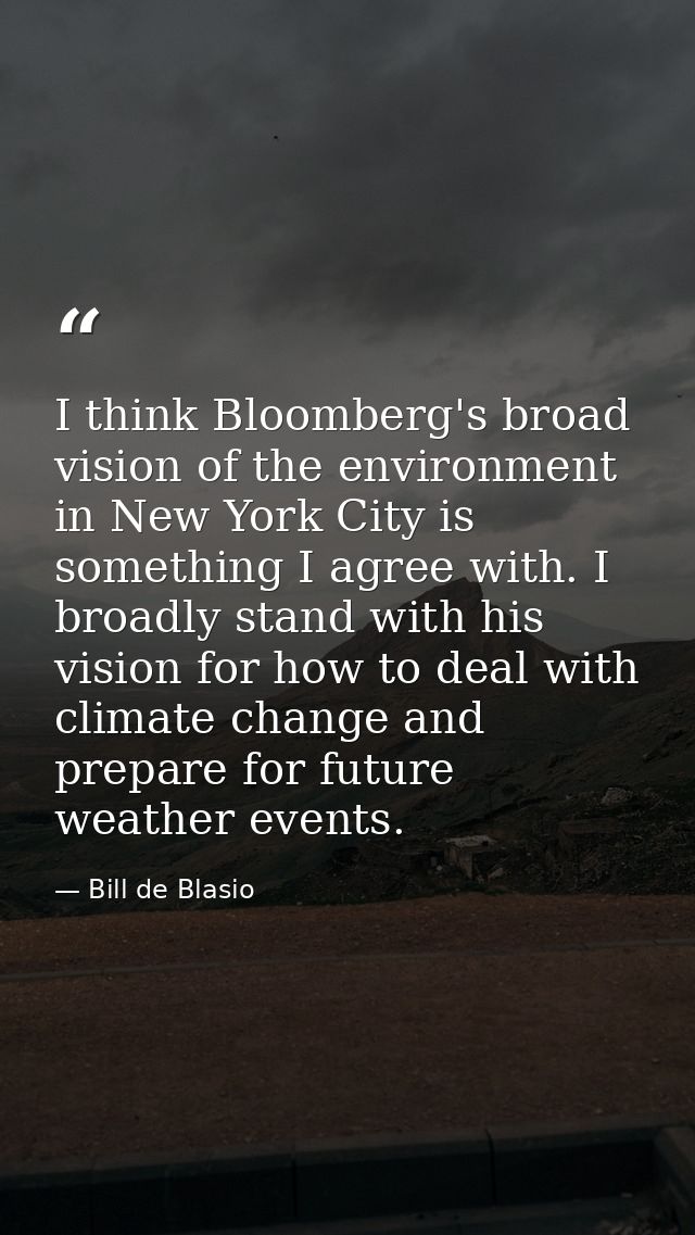 I think Bloomberg's broad vision of the environment in New York City is something I agree with. I broadly stand with his — Bill de Blasio