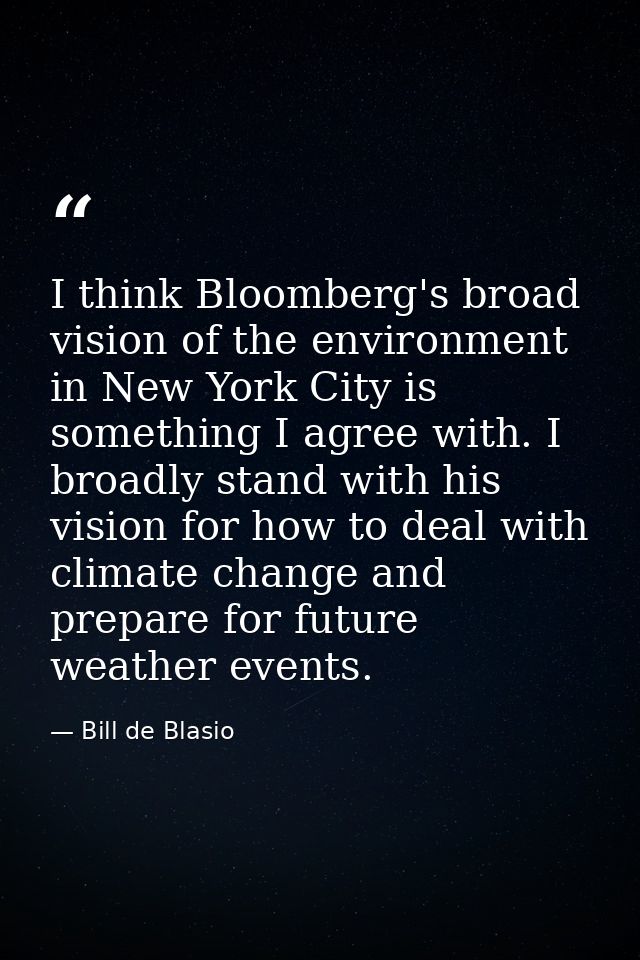 I think Bloomberg's broad vision of the environment in New York City is something I agree with. I broadly stand with his — Bill de Blasio