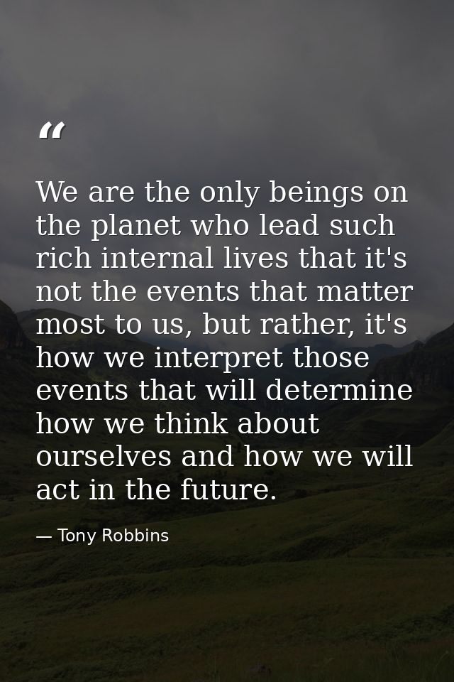 We are the only beings on the planet who lead such rich internal lives that it's not the events that matter most to us,  — Tony Robbins