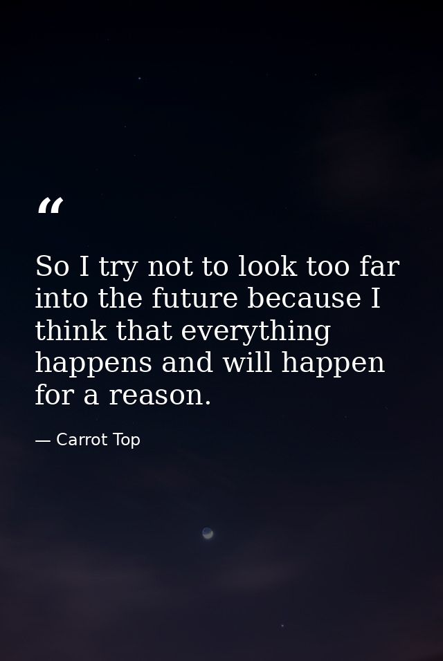 So I try not to look too far into the future because I think that everything happens and will happen for a reason. — Carrot Top