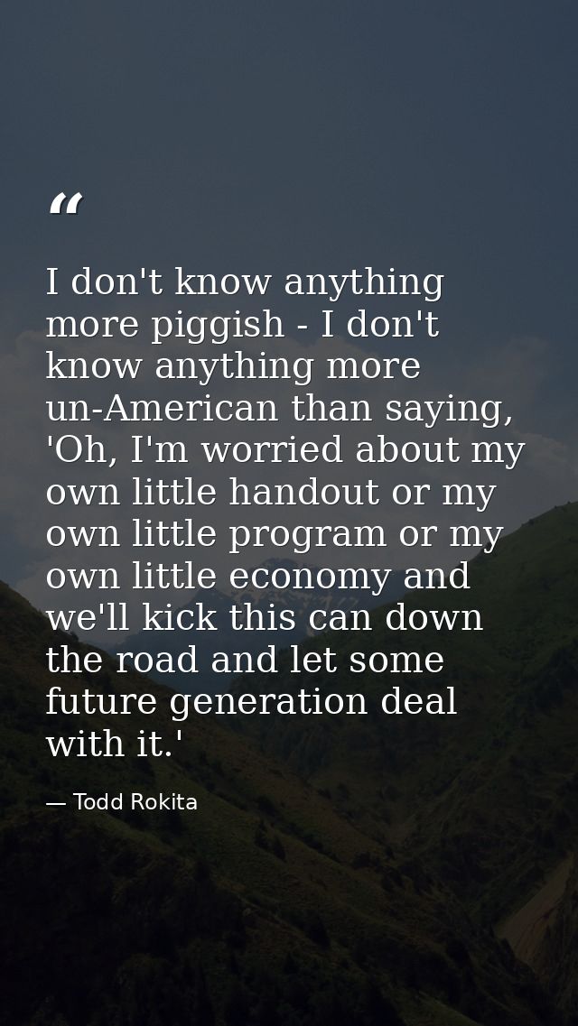 I don't know anything more piggish - I don't know anything more un-American than saying, 'Oh, I'm worried about my own l — Todd Rokita