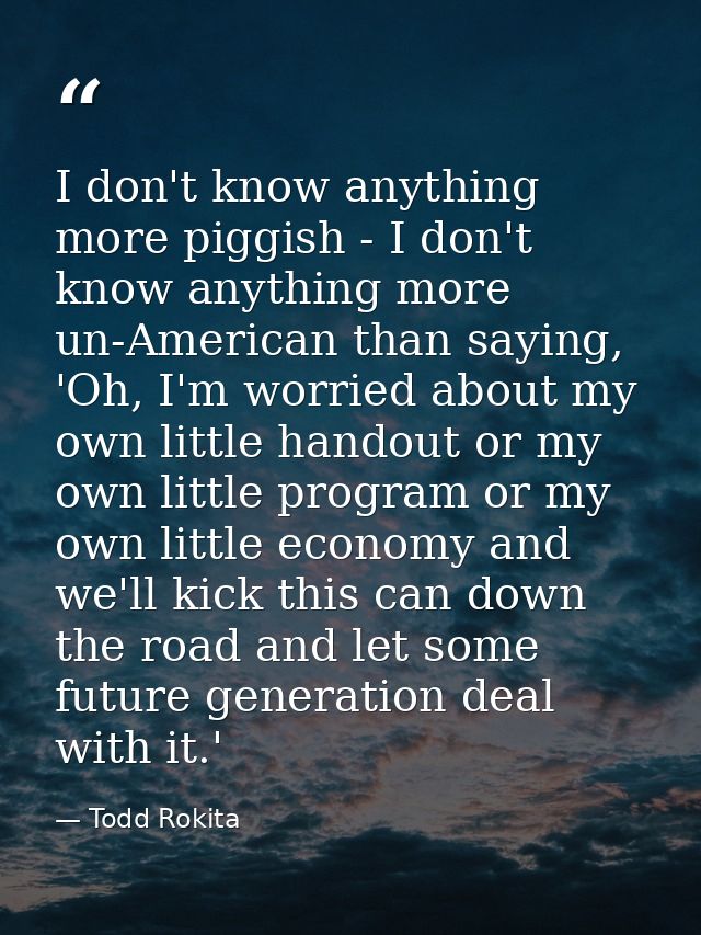 I don't know anything more piggish - I don't know anything more un-American than saying, 'Oh, I'm worried about my own l — Todd Rokita