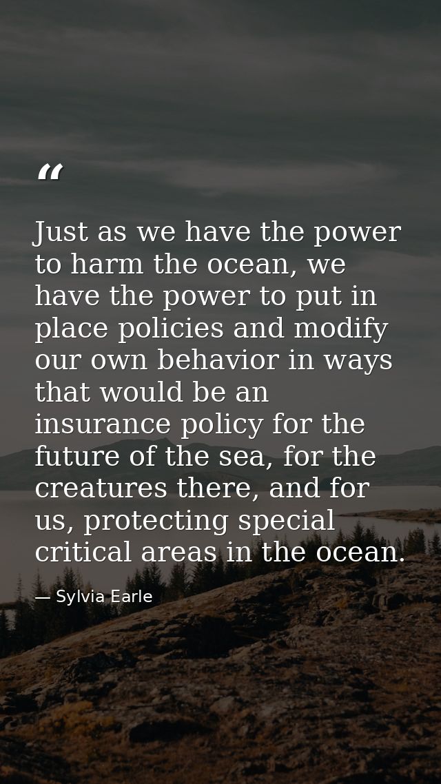 Just as we have the power to harm the ocean, we have the power to put in place policies and modify our own behavior in w — Sylvia Earle