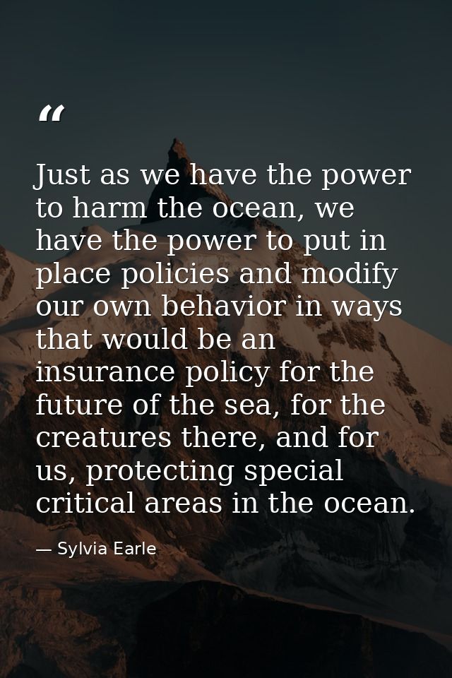 Just as we have the power to harm the ocean, we have the power to put in place policies and modify our own behavior in w — Sylvia Earle