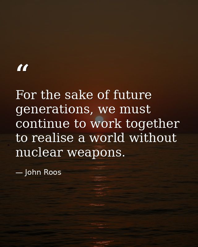 For the sake of future generations, we must continue to work together to realise a world without nuclear weapons. — John Roos