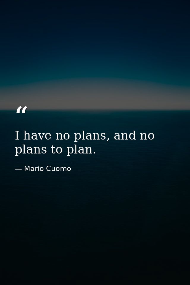 I have no plans, and no plans to plan. — Mario Cuomo