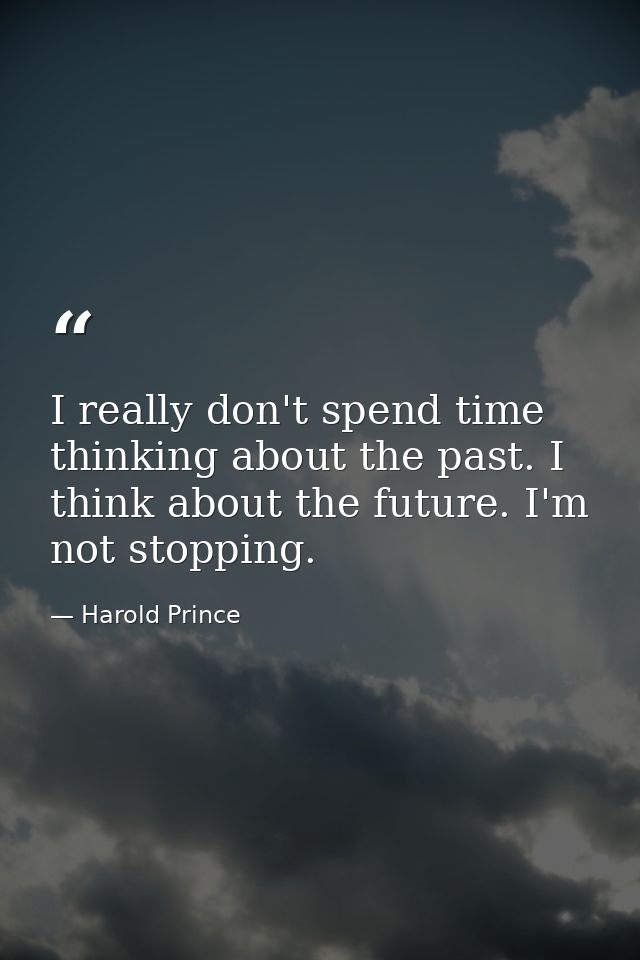 I really don't spend time thinking about the past. I think about the future. I'm not stopping. — Harold Prince