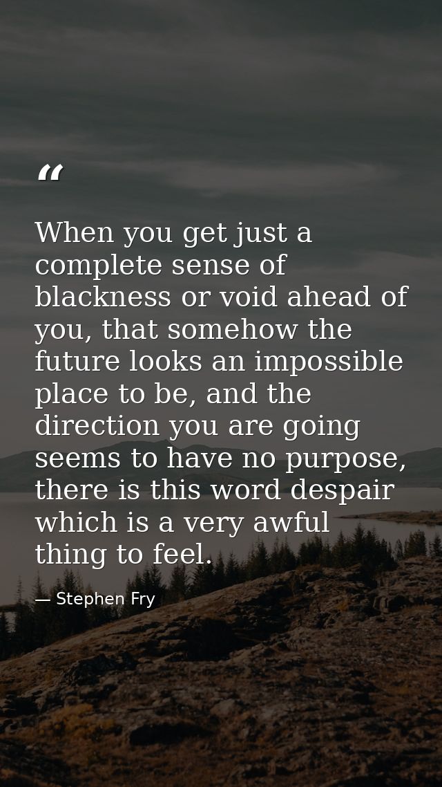 When you get just a complete sense of blackness or void ahead of you, that somehow the future looks an impossible place  — Stephen Fry