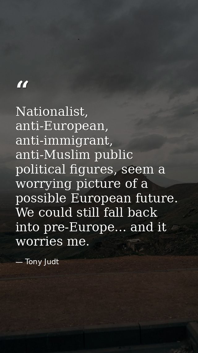 Nationalist, anti-European, anti-immigrant, anti-Muslim public political figures, seem a worrying picture of a possible  — Tony Judt