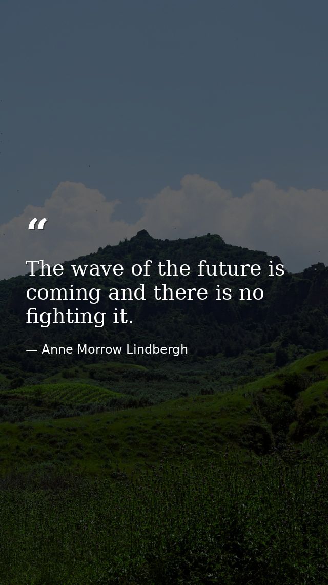 The wave of the future is coming and there is no fighting it. — Anne Morrow Lindbergh