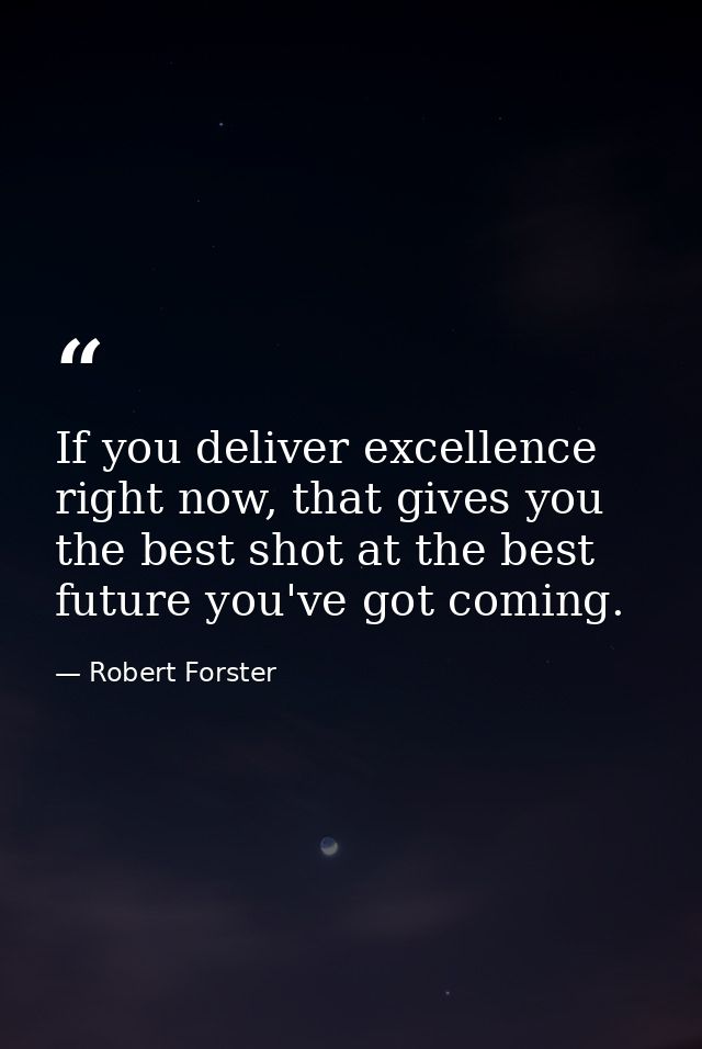If you deliver excellence right now, that gives you the best shot at the best future you've got coming. — Robert Forster