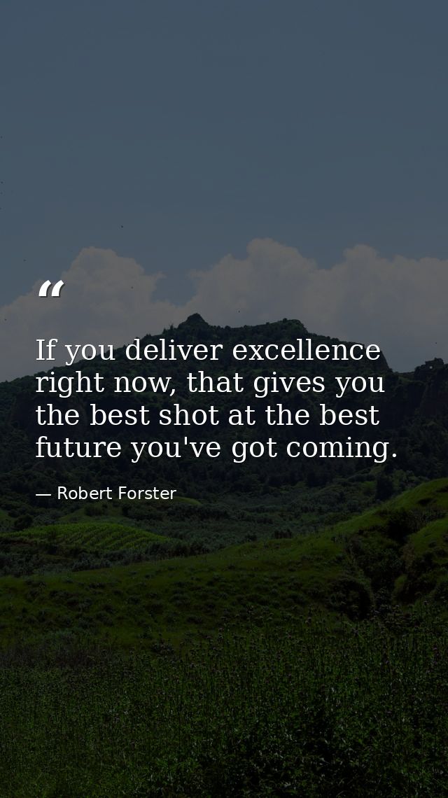 If you deliver excellence right now, that gives you the best shot at the best future you've got coming. — Robert Forster