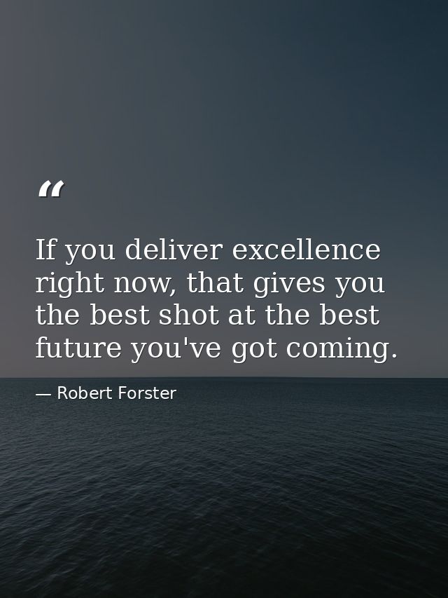 If you deliver excellence right now, that gives you the best shot at the best future you've got coming. — Robert Forster