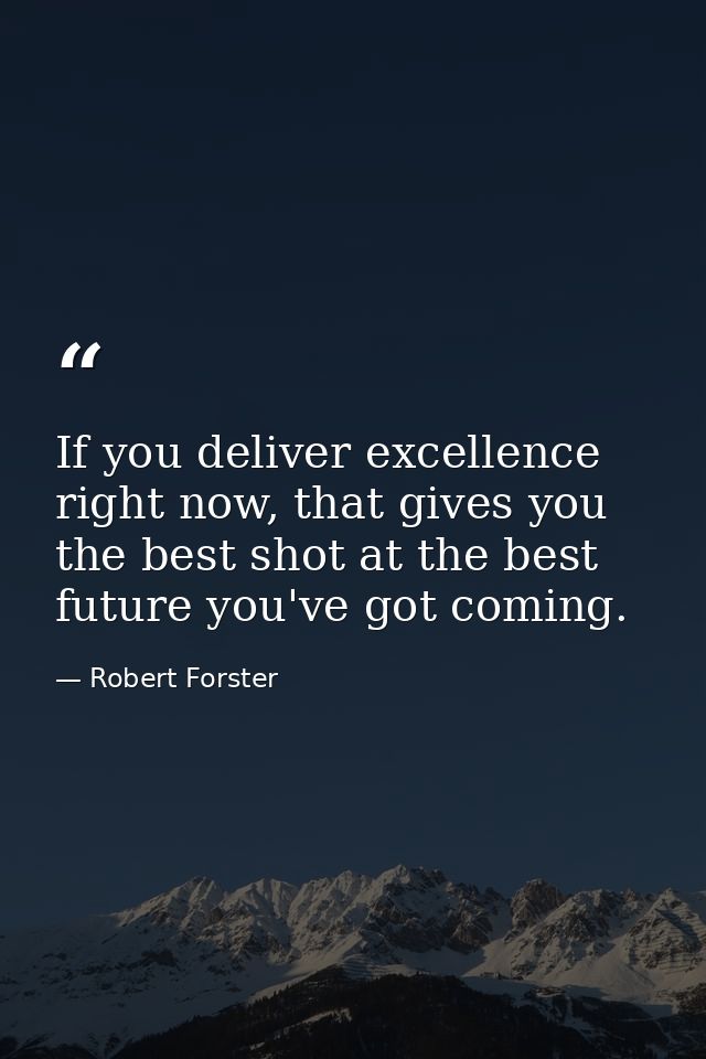 If you deliver excellence right now, that gives you the best shot at the best future you've got coming. — Robert Forster