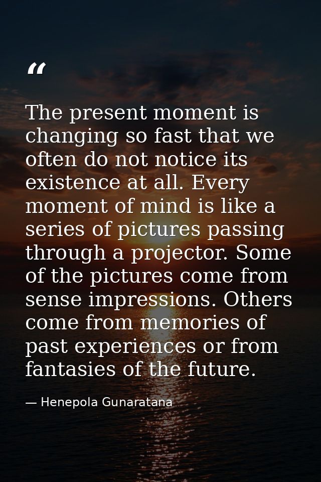 The present moment is changing so fast that we often do not notice its existence at all. Every moment of mind is like a  — Henepola Gunaratana