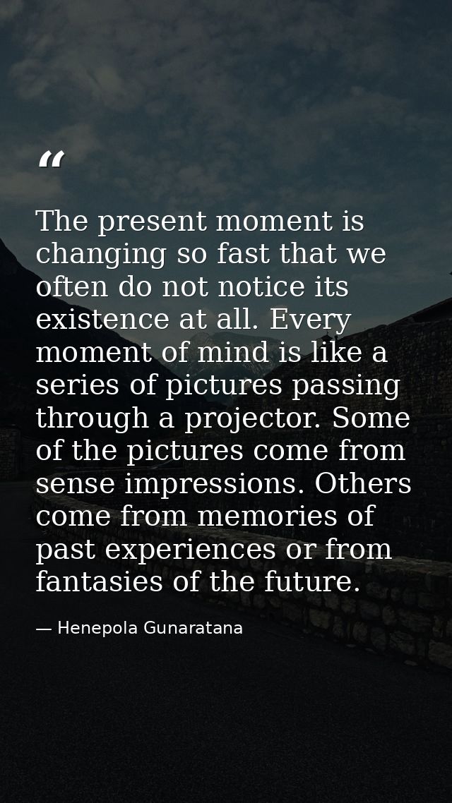 The present moment is changing so fast that we often do not notice its existence at all. Every moment of mind is like a  — Henepola Gunaratana