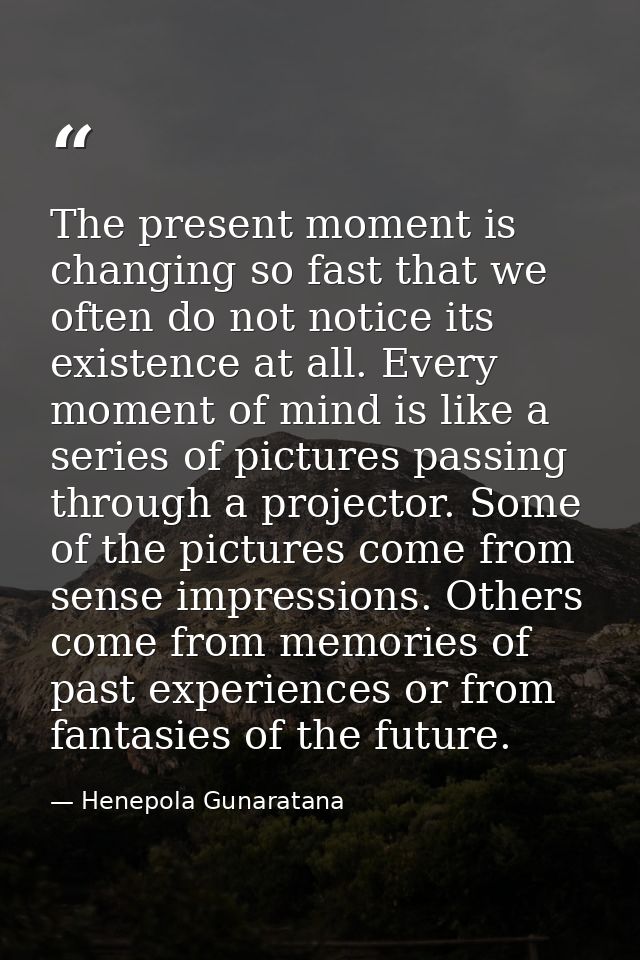 The present moment is changing so fast that we often do not notice its existence at all. Every moment of mind is like a  — Henepola Gunaratana